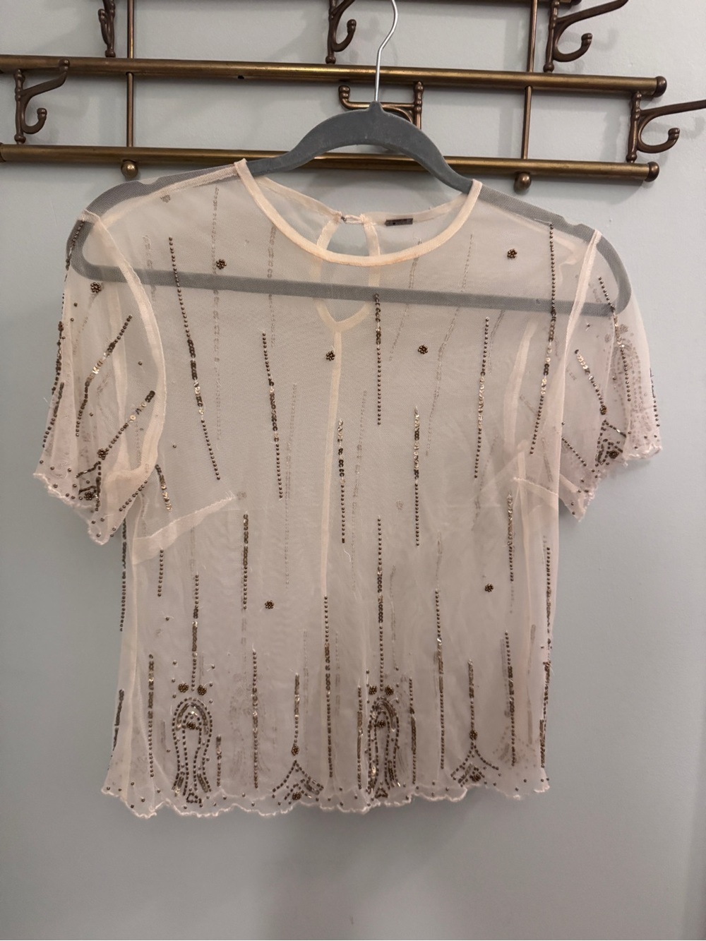 Chan Luu Sheer Beaded Short-Sleeve Top
